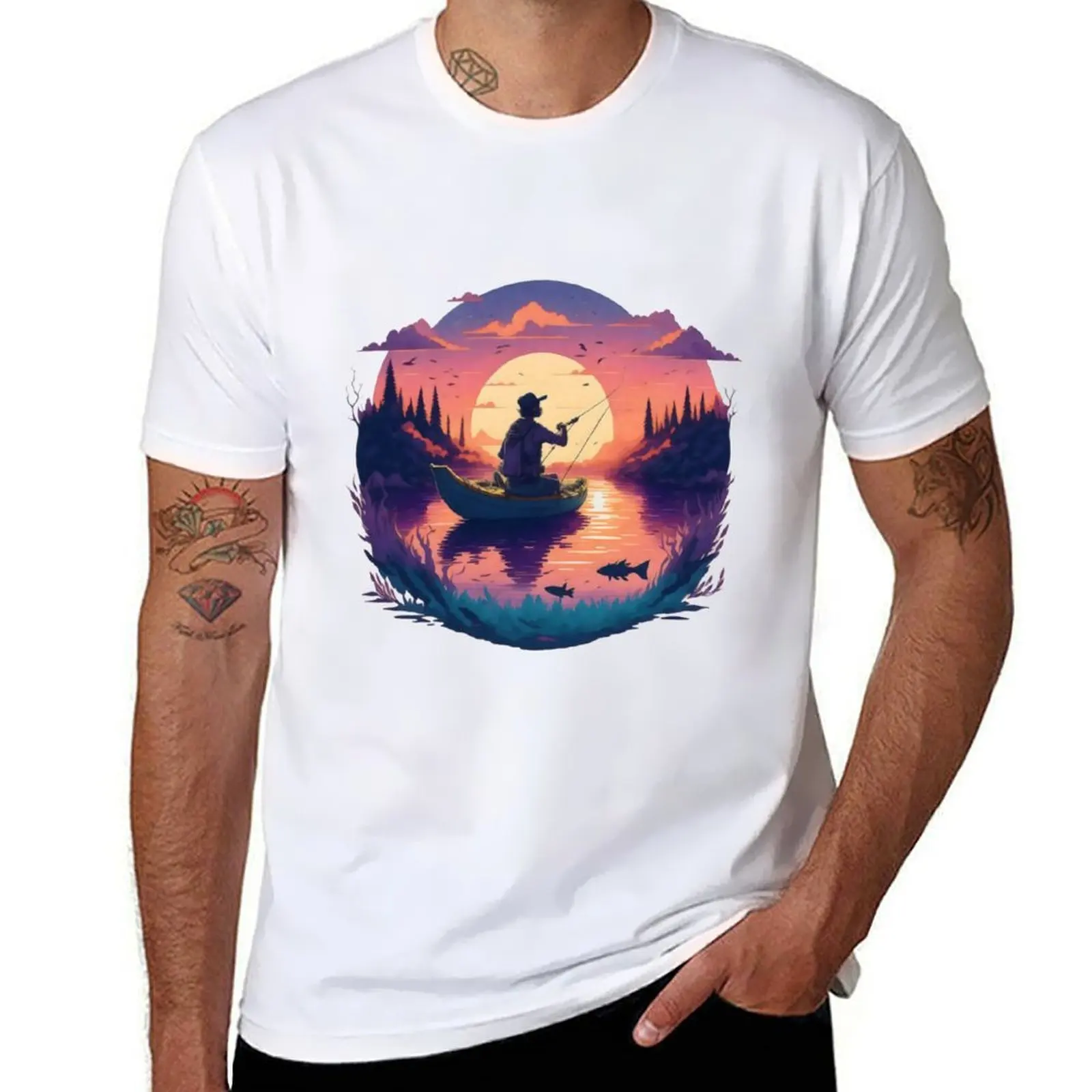 

Sunset Fisher T-Shirt cotton t shirt man t shirt man casual T-Shirt