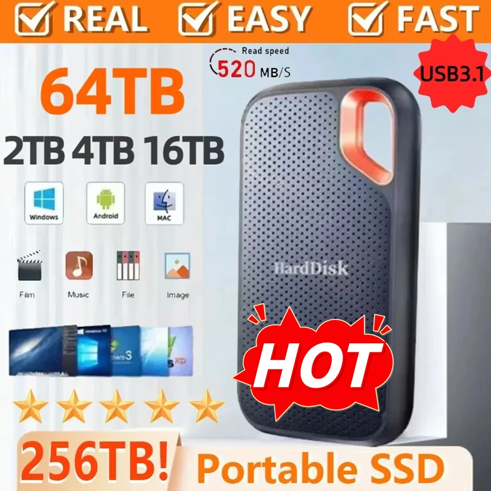 Unidad de estado sólido externa portátil de alta velocidad SSD 256TB disco duro externo de 1TB 2TB disco duro externo de 4TB para ordenador portátil Mac Phone