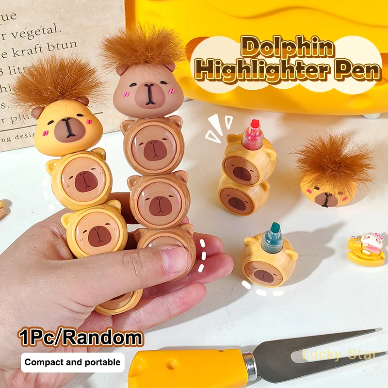 

Cute Silicone Head Capybara Highlighter Pen Cartoon Art Fluorescent Markers Office Supplies Student Stationery Kids Gift