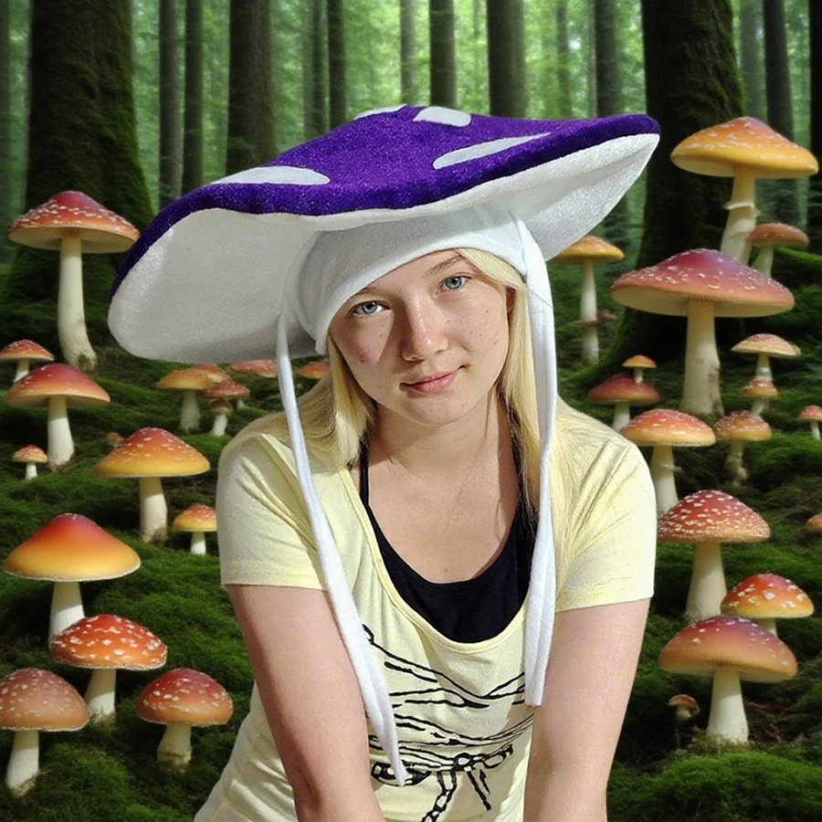 Chapeau de champignon festif avec corde, chapeau amusant pour la fête d'Halloween, chapeau de champignon tacheté