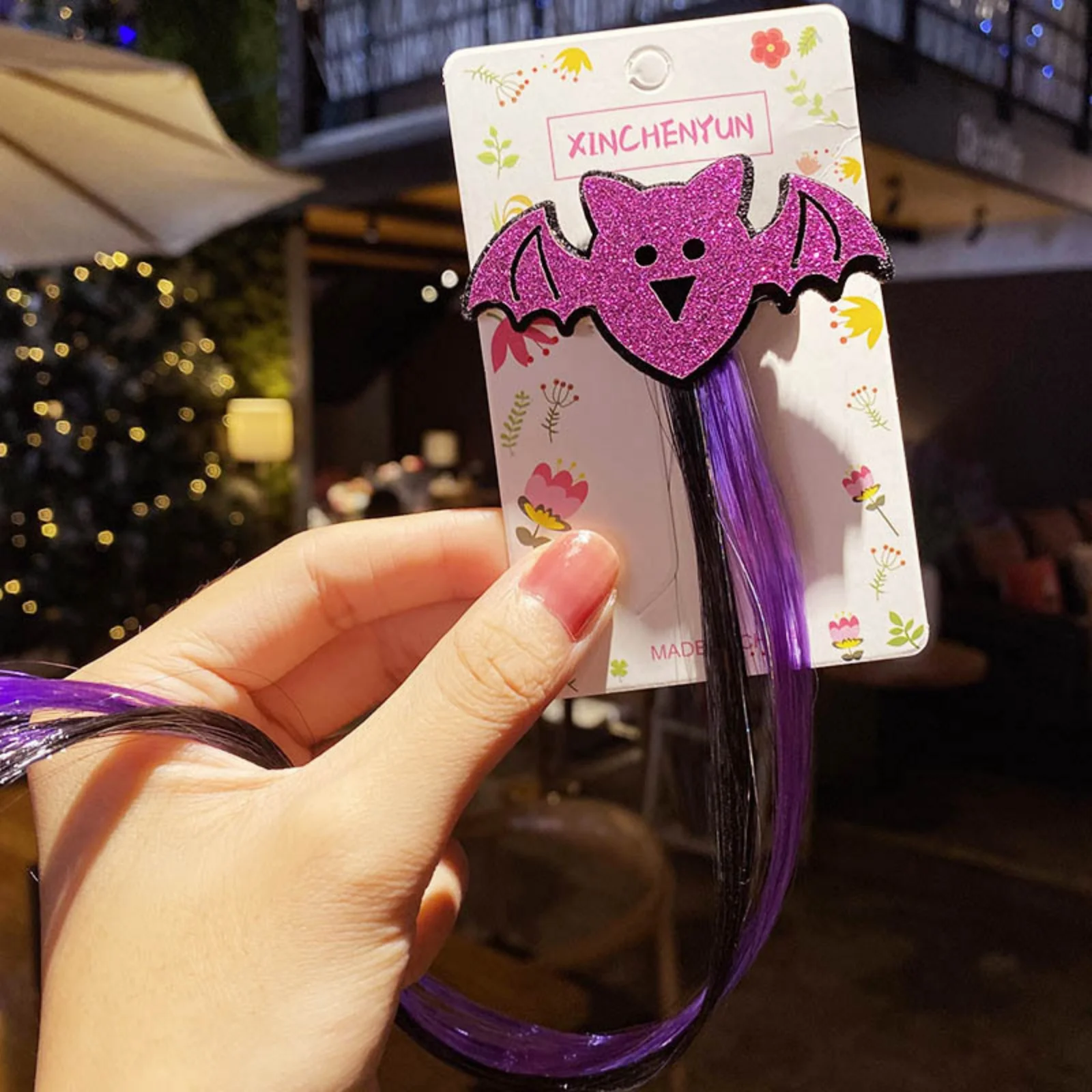1 x Halloween-Perücken-Haarspangen für Kinder, 5-teiliges Set mit Kürbis-, Fledermaus-, Geister-, Katzen- und bunten Haarverlängerungen – Detail 5