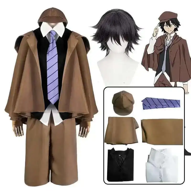 Image of Edogawa Ranpo Cosplay Bungo Stray Dogs Kostüm Detektiv Uniform Anzug Edogawa Rampo Outfits mit Hut für Halloween Comic Con