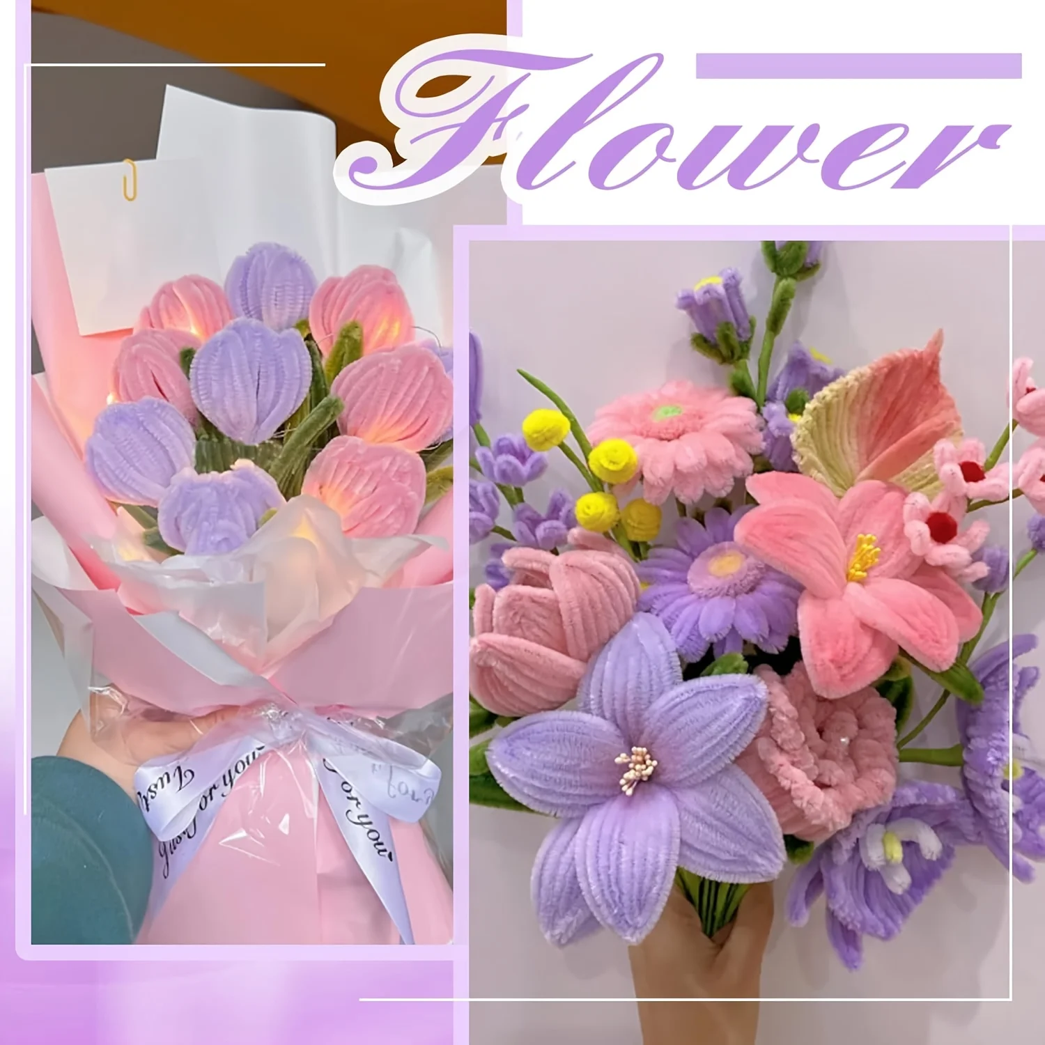 500 Pcs Pipe Cleaners Flower kit, 20pcs Green Floral Wires, 1pc Gardening Tape, 150pcs Stamen, Pipe Cleaners Craft view 5