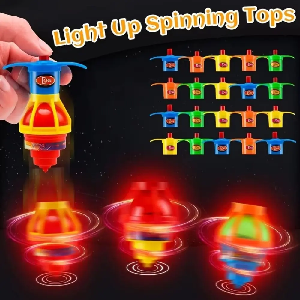 10PCS New Plastic LED Launcher Random Color Glowing Glitter Top Toy Spinning Top Classroom Prizes