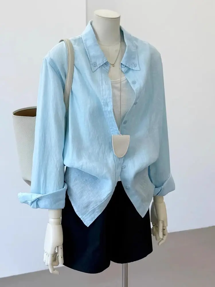 

Emily Clud Recommended Linen Sun Protection irt Women Summer Thin Casual Long Sve Outerwear Top Collar Pure Color