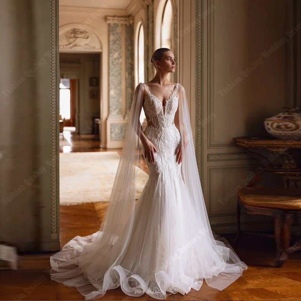 

Sexy Sleeveless Women Wedding Dresses Elegant Mermaid Tulle Bride Gowns Mopping Length Princess Ball Vestido De Novia Customized