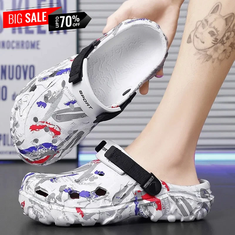 

2026 New Men's Platform Clogs, Camo Print Non-slip EVA Slippers, Comfortable Garden Shoes for Summer Outdoor Platform Clogs