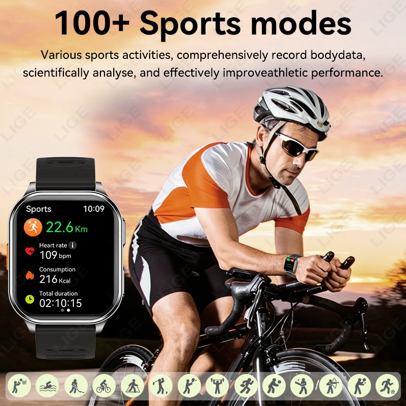 LIGE New Smart Watch Men 30W Pixels Camera Take Photos Record Video Health Monitor Sport Fitness 670mAh 2.01" BT Call Smartwatch