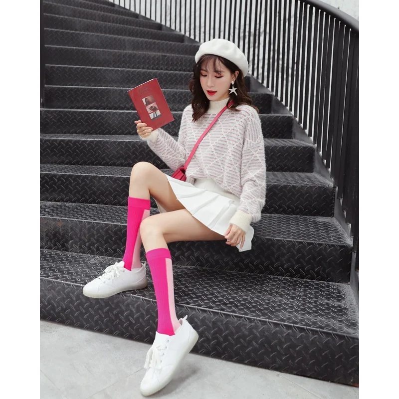 Front Rear Color Matching Knee Length Tube Trendy Internet Celebrity Japanese and Korean Calf Socks Thigh