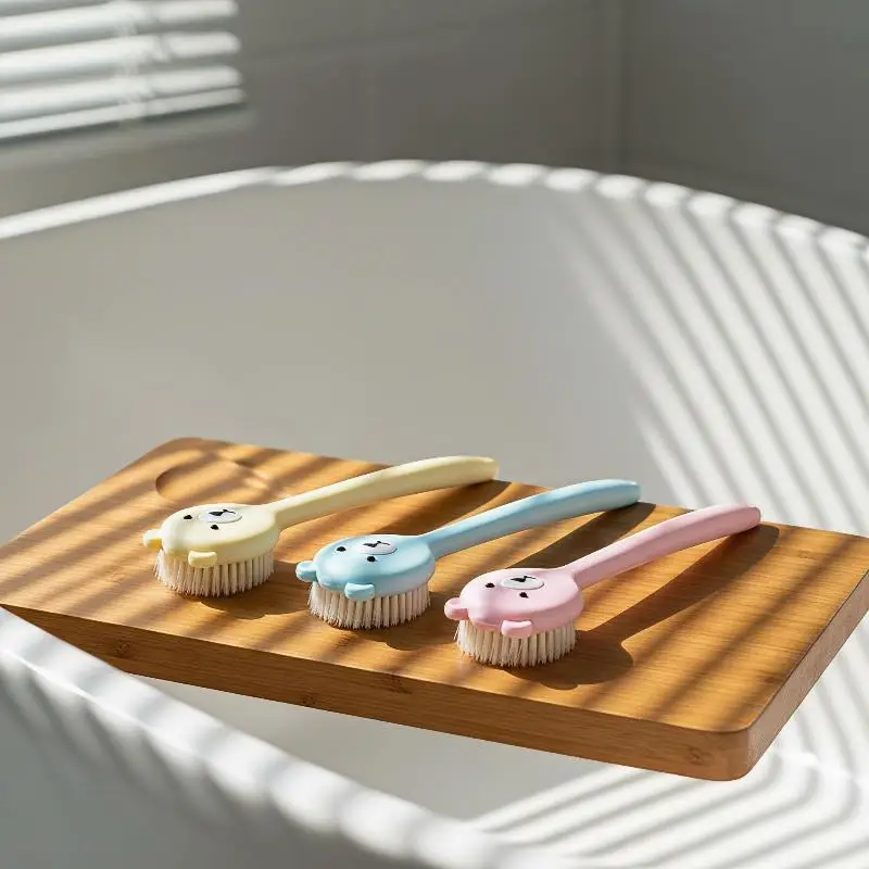 Cute Bear Long Handle Bath Brush Soft Bristle Skin-friendly Back Scrubber for Adult Bathroom Shower Use