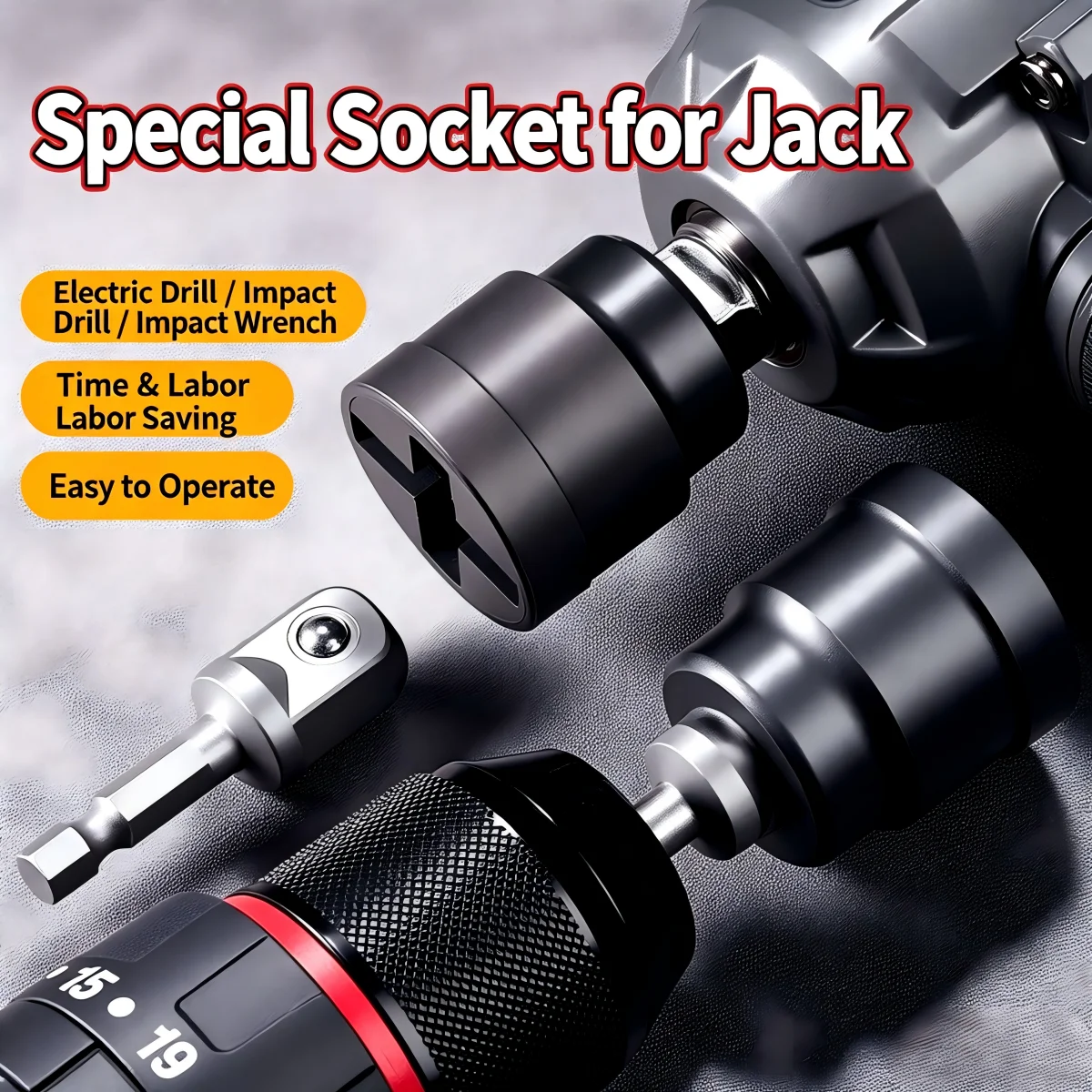 Car Jack - Scissor Jack Adapter Socket Universal Chrome