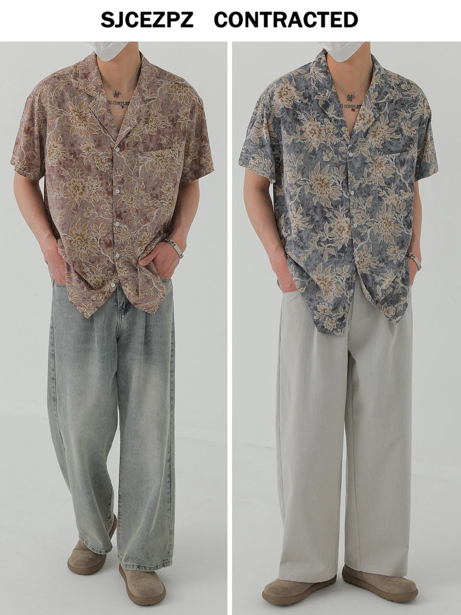 ZPZ Men's Cuban Collar ort Sve irt Drapey f Sve Vintage Floral Print Loose Fit Summer Faionable No Iron irt