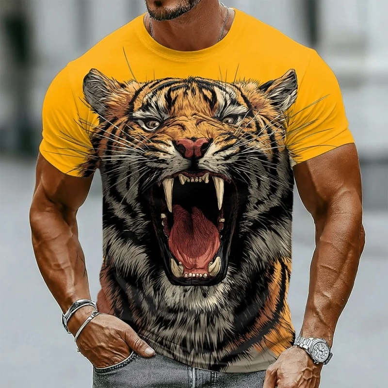 3D Printed Roaring Tiger Animal T-Shirt For Men Wildlifes Graphic Short Sleeve Tees Summer Casual Street Top Round Neck T Shirts
