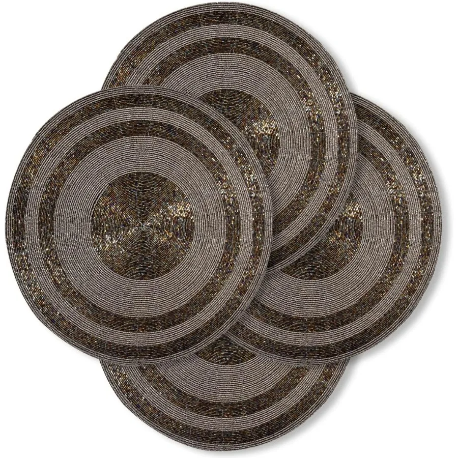 

Handmade Silver Round Beaded Placemats Set of 1214Inch Glass Bead Charger Placemats for Dinner Plates Elegant Kitchen and Dinin