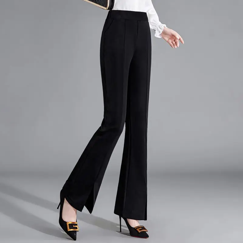 Spring and Autumn New Split Suit Pants Women's Retro High Waist Slim-Fit Micro Flared Pants Black High Waist Suit Pants