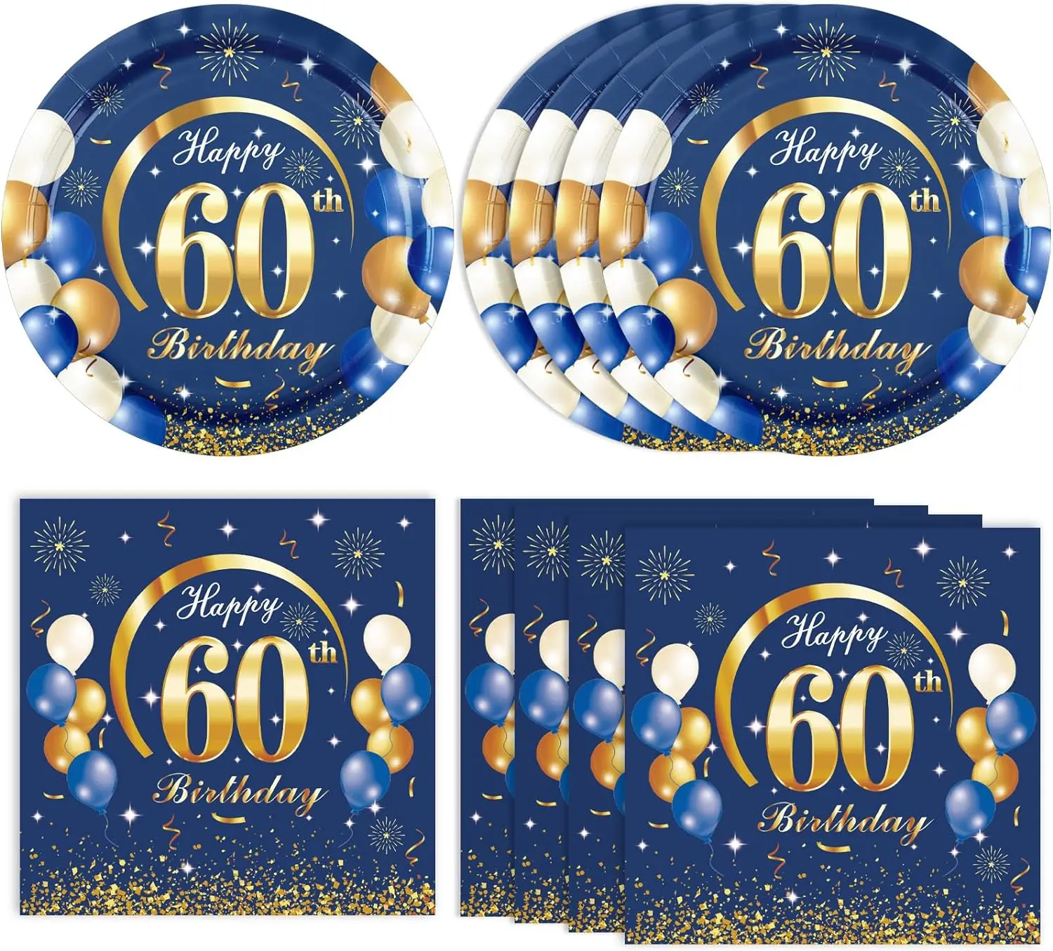 Blue 60th Birthday Men Navy Blue Happy 80th Birthday Tableware Happy 60th Plates Napkins Tablecloth 60th Birthday Anniversary