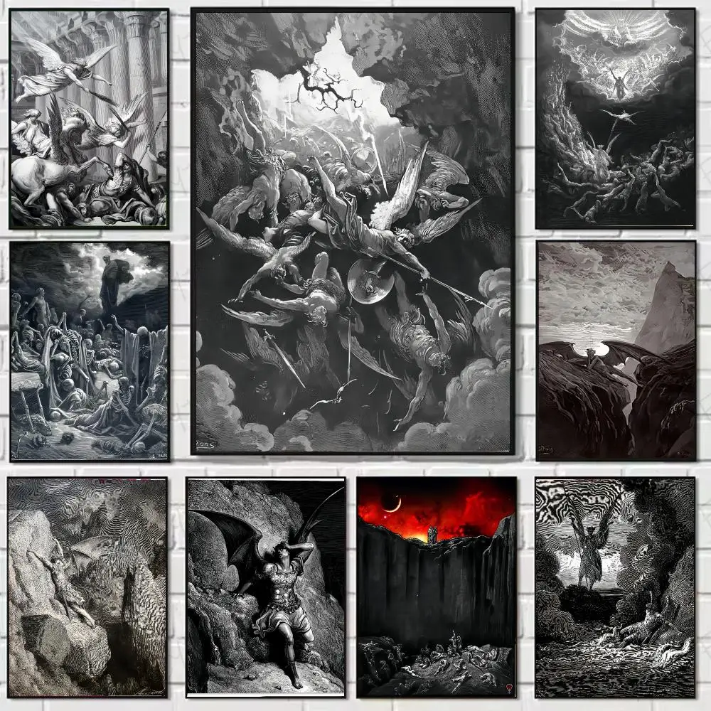 G-Gustave Dore Paradise Lost Satan Poster Stickers, suitable for game rooms, bedrooms, corridors, home wall art decor, gifts