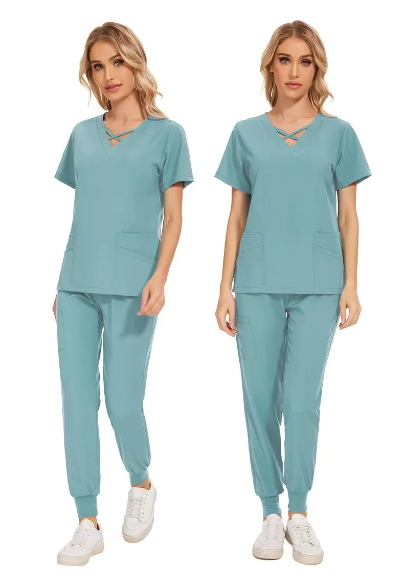 Uniformes médicos elásticos para mujer, conjuntos de ropa de trabajo para enfermeras, Tops para correr, clínica Dental, salón de belleza, laboratorio, accesorios