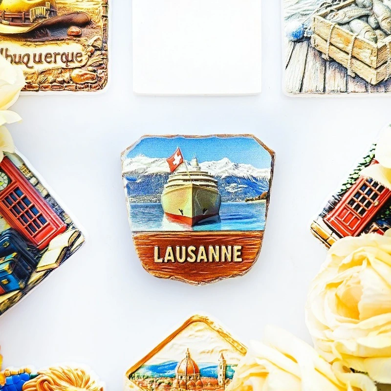 Lausanne Cruise Ship Fridge Magnet - 3D Lake Geneva Souvenir Alpine Waterscape Decor Unique Swiss Gift
