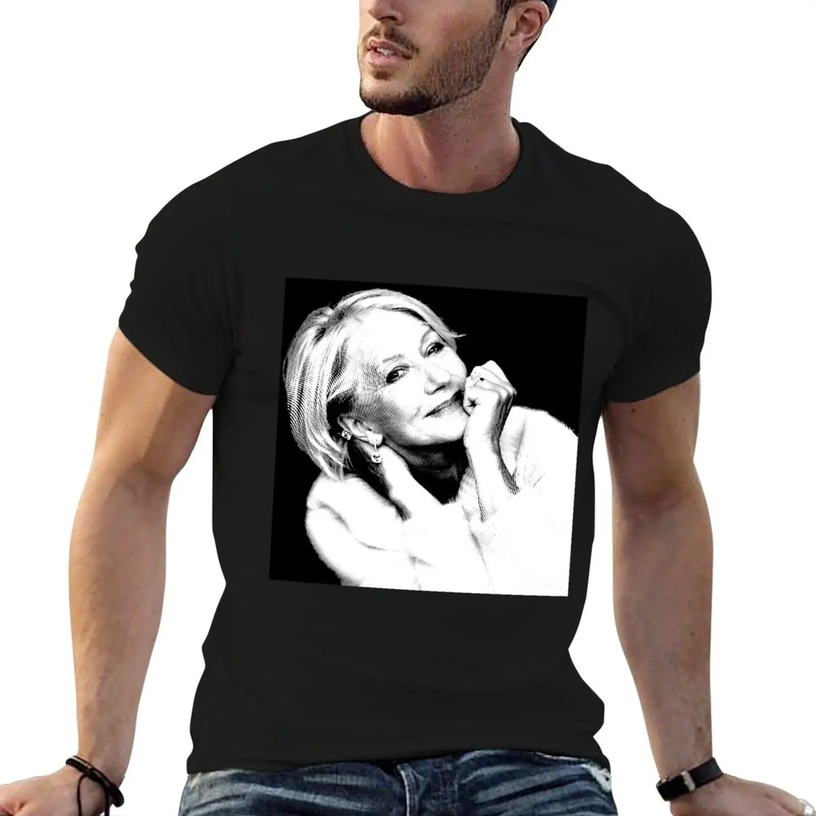 Helen Mirren Linocut In Black & White T-Shirt korean fashion street wear mens shirts graphic tee