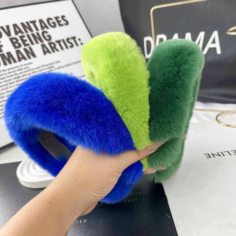 Headband Female Real Otter Rabbit Fur Hair Internet Celebrity Fashionable and Cute Plush Headband Girl Hair Clip Headband