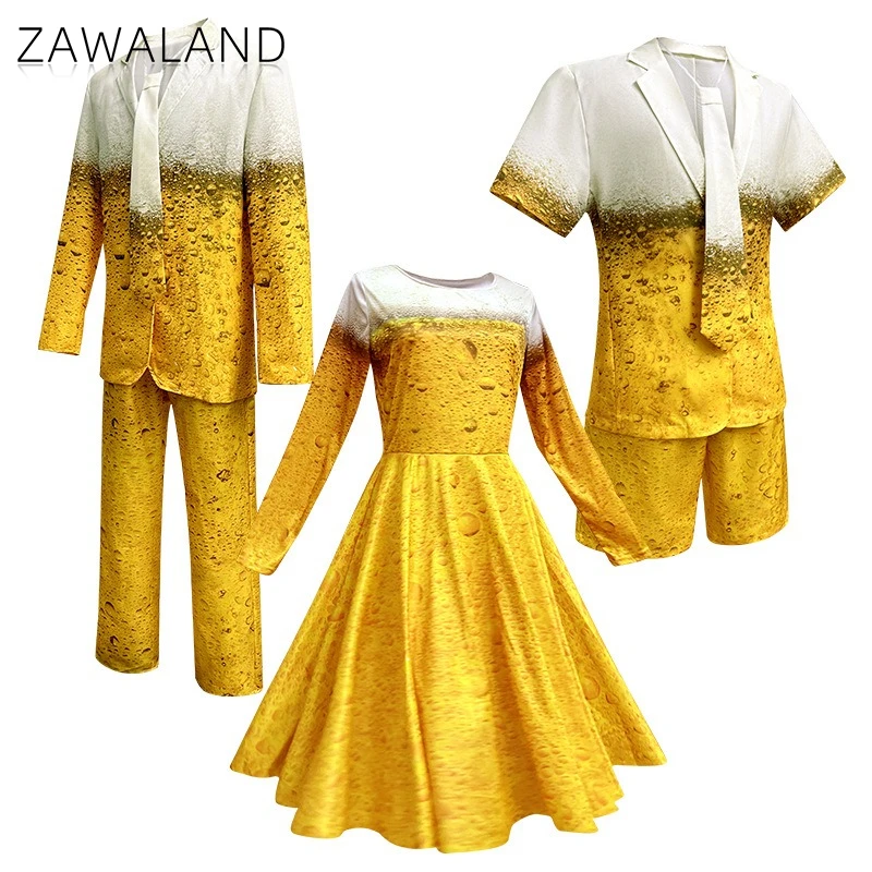 

Yellow Gradient Beer Cosplay Costume For Adult Oktoberfest Printing Dress Short Sleeve Jacket Set with Tie Carnival Party Outfit