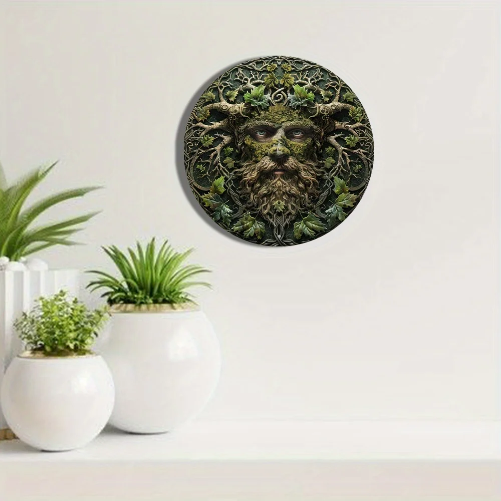 Round Aluminum Metal Decor Sign, 2D Flat Print, Forest Elf Themed Wreath, Outdoor Decoration for Festival, Wall Art, Home Decor