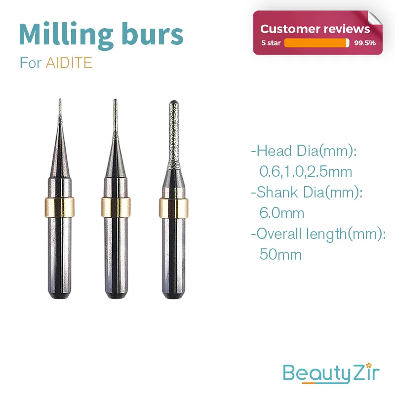 

AIDITE AMW-400 Dental Lab Tools for Milling Burs Grinding Lithium Disilicate 0.6/1.0/2.5mm Milling Cutting Drills(2Pieces)