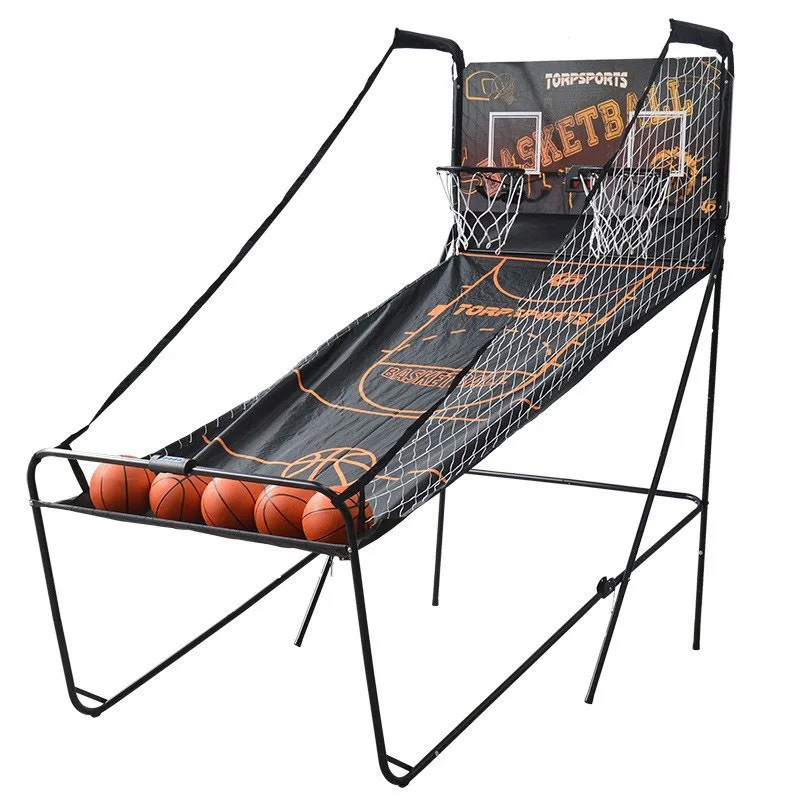 

Double basketball machine with electronic scoring Quick assembly Folding home shooting machine