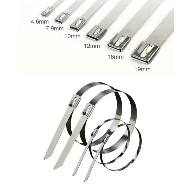 100pcs Stainless Steel Cable Ties Chain Link Fence Ties Multi-Purpose Self-Locking Metal Zip Ties 4.6/7.9/10/12mm Long Size