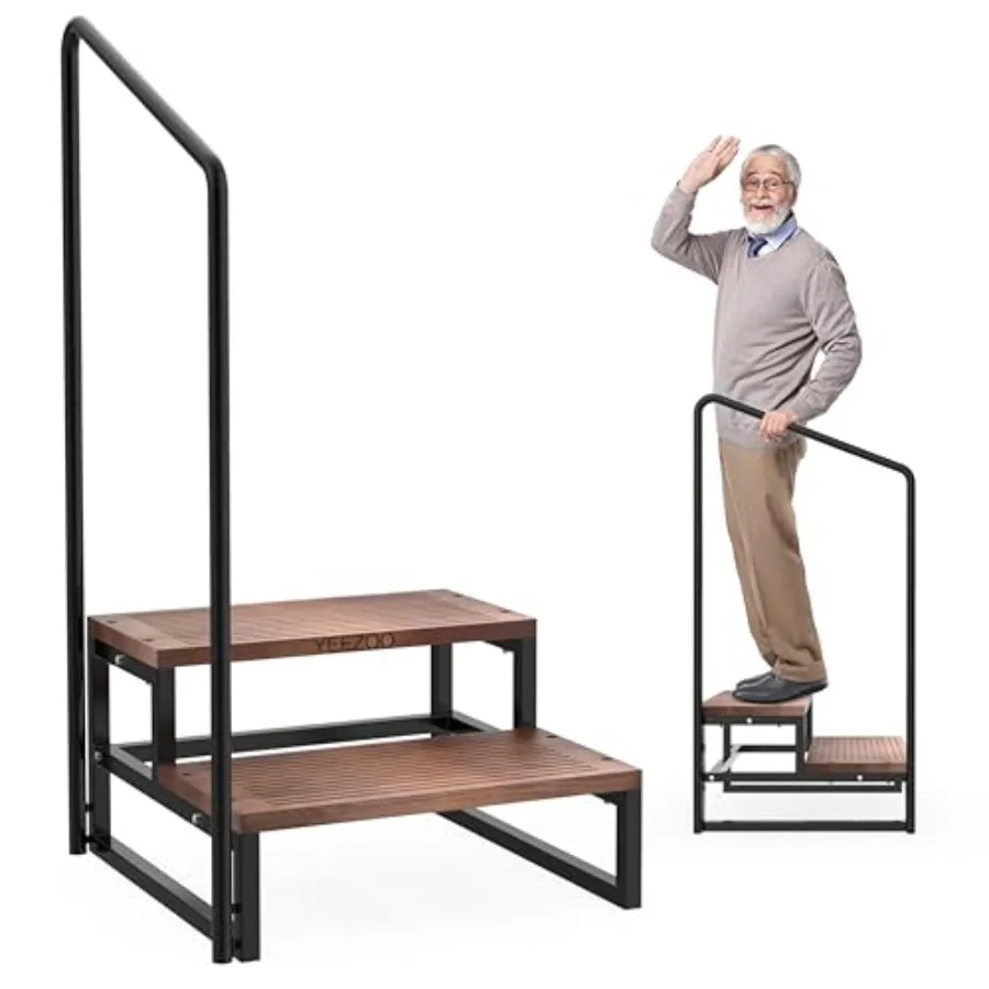 

Two Steps Stool with Handle Steps to high Bed and Place for the Adults and Elderly Metal Brackets with Soild Pine Wood Steps 65