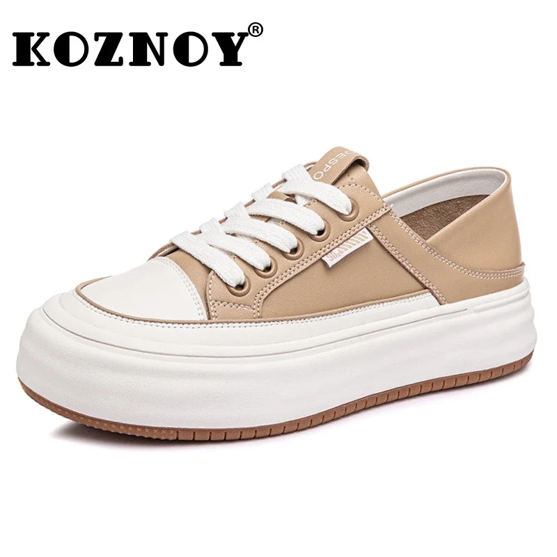 Koznoy 4cm Genuine Leather Rubber Ethnic Woman Comfy Chunky Sneaker Ergonomic Autumn Soft Flats Leisure Loafer Vulcanize Shoes