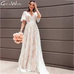 Vestido de novia Sexy de sirena, traje bohemio de encaje con escote en V y Espalda descubierta, 2023