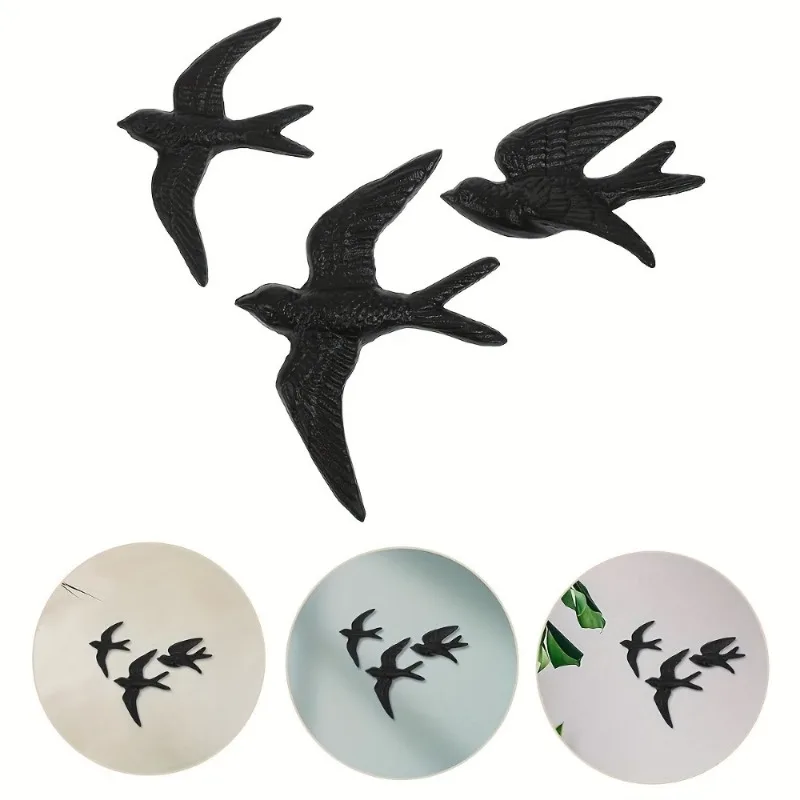 3Pcs Set of Cast Iron Swallow Wall Decoration - Rustic Retro Bird Hanging Decoration, Suitable for Living Rooms, Bedrooms, Study Rooms, and Gardens