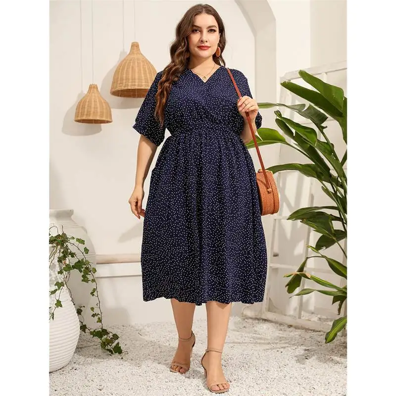 กระโปรงยาวผ้าซาตินเอวยางยืดลายปะติดสไตล์ลำลองสำหรับฤดูร้อน ไซส์ใหญ่พิเศษ XL-5XL สำหรับผู้หญิง รุ่น Dr Street Sle คอวี หรือรุ่น Sve Dr