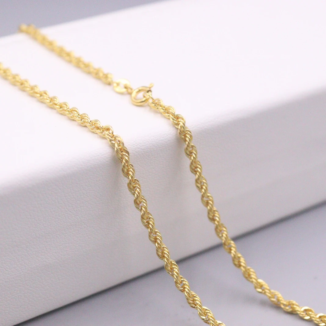 Pure Au750 18K Yellow Gold Necklace For Women 3mm Twist Rope Link Necklace 50cm/20inch /3.9g