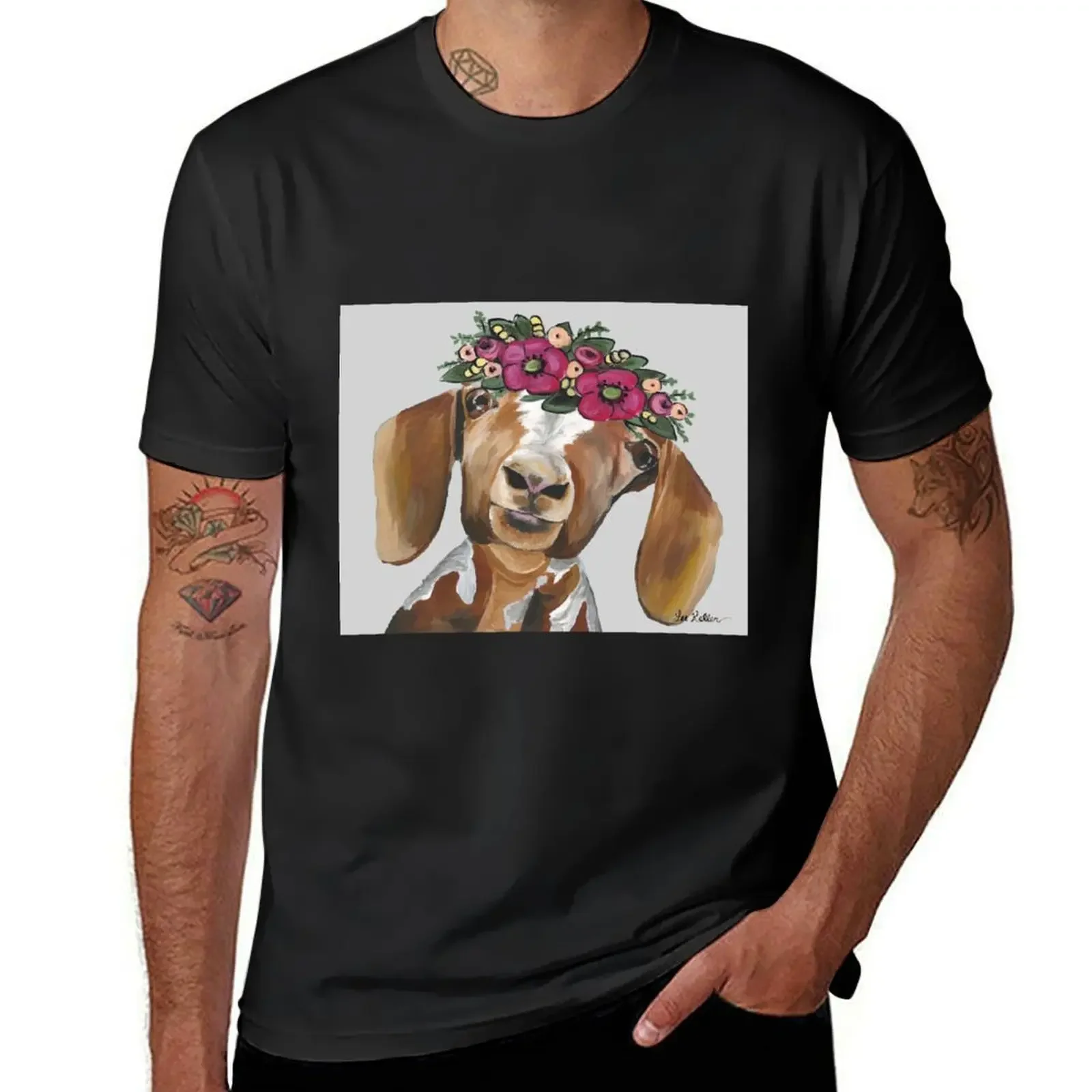 

Goat With Flower Crown Art T-Shirt anime stuff blacks Men's t-shirts