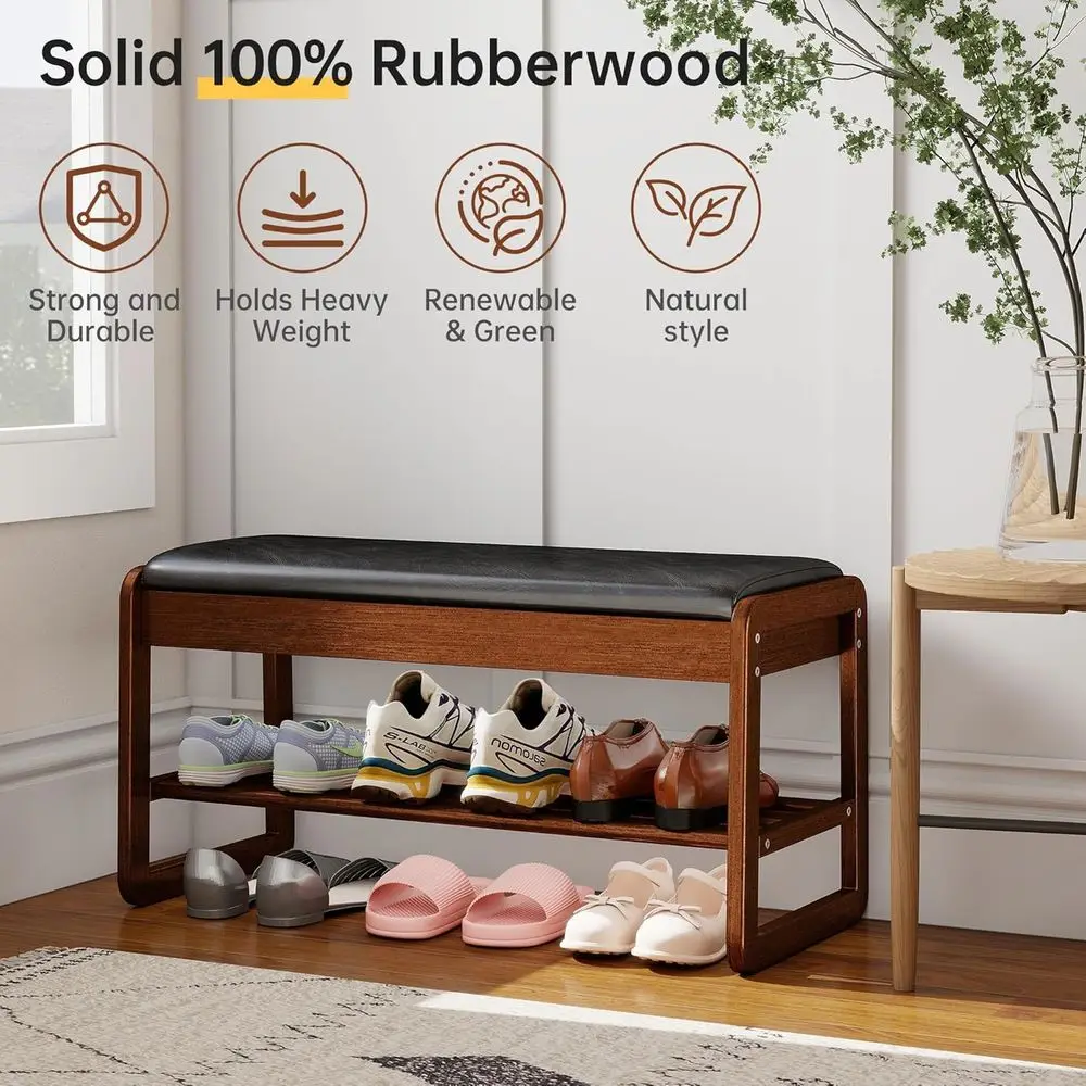 Wooden Flip-Top Shoe Rack Bench, 2-Level Organizer with Cushion for Entryway, Mudroom, and Foyer