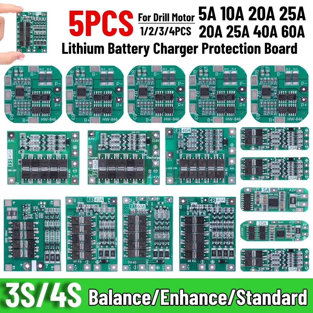 3S/4S 5A 10A 20A 25A 40A 60A Li-Ion Lithium Batterie Ladegerät Schutz Bord 18650 BMS Für Bohrmotor 12V mit Verbesserung/Balance