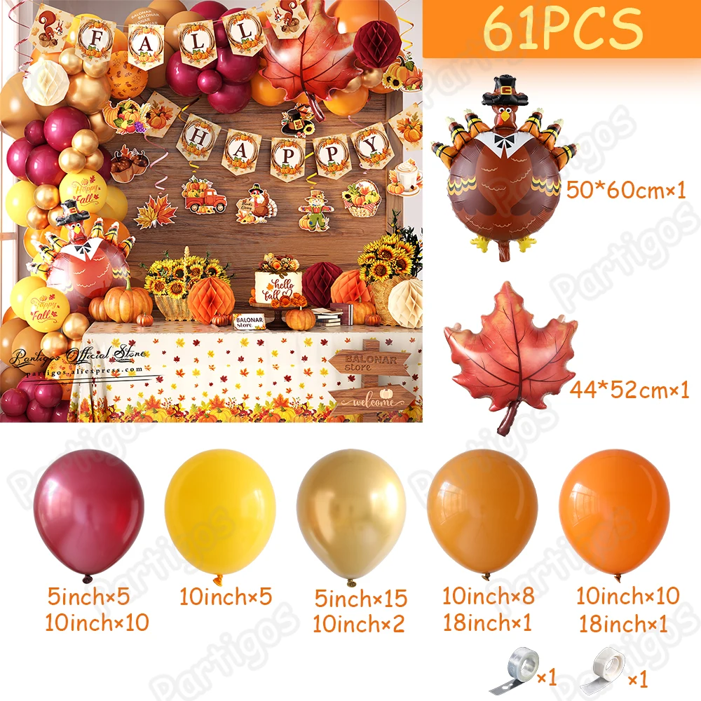 Thanksgiving Balloon Garland Arch Kit Fall Harvest Party Decor Maple Leaf Pumpkin Turkey Foil Ballon Home Autumn Supplies Globos