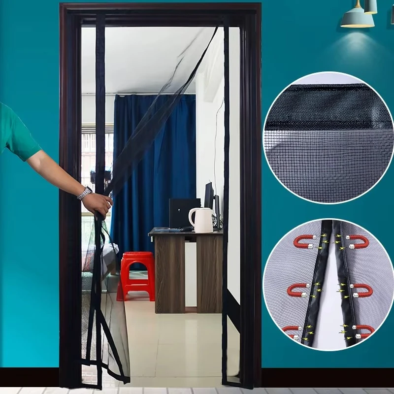 Pantalla de puerta magnética, mosquitera de tamaño personalizado, cortina, insectos voladores, malla Invisible antimosquitos par