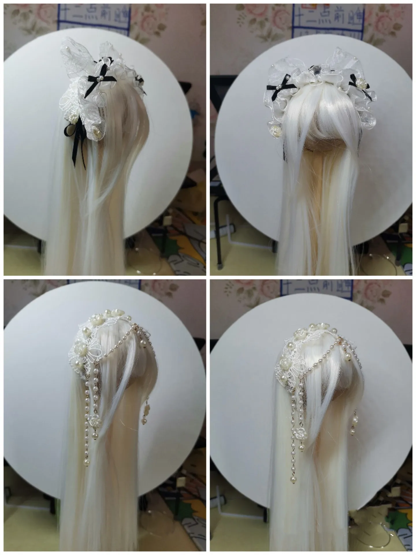 1/4 BJD Doll White Pearl Series Headband Black Bow Lace Headdress 1 Piece