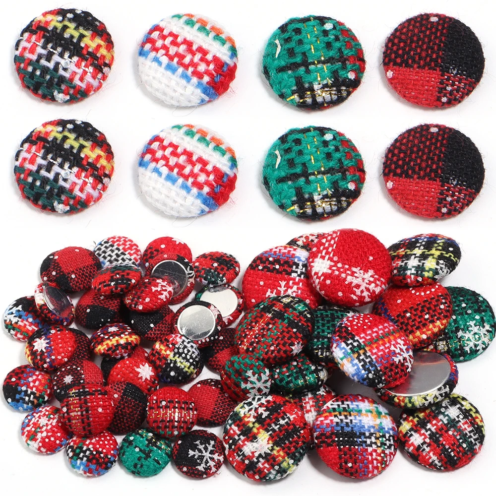 20pcs 15/25mm Colorful Christmas Cloth Covered Buttons  For Clothing Decoration Scrapbook Diy Sewing Accessories