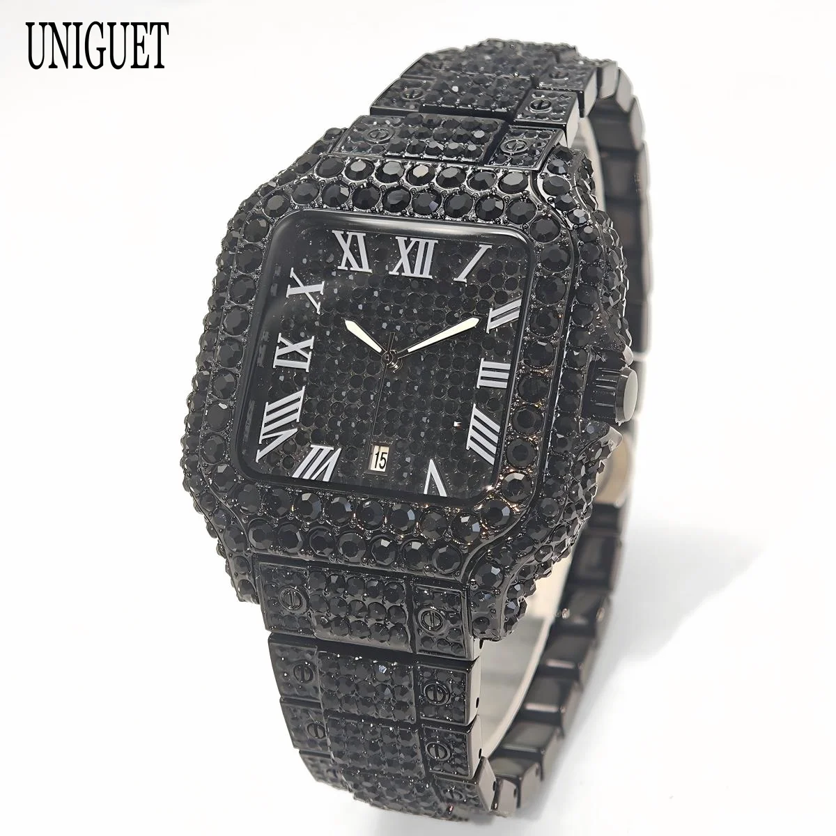 

Hot Sale UNIGUET Cool Black Watches Man Fashion Hip Hop Diamond Jewelry Square Wrist Watch Men Gift Dropshipping