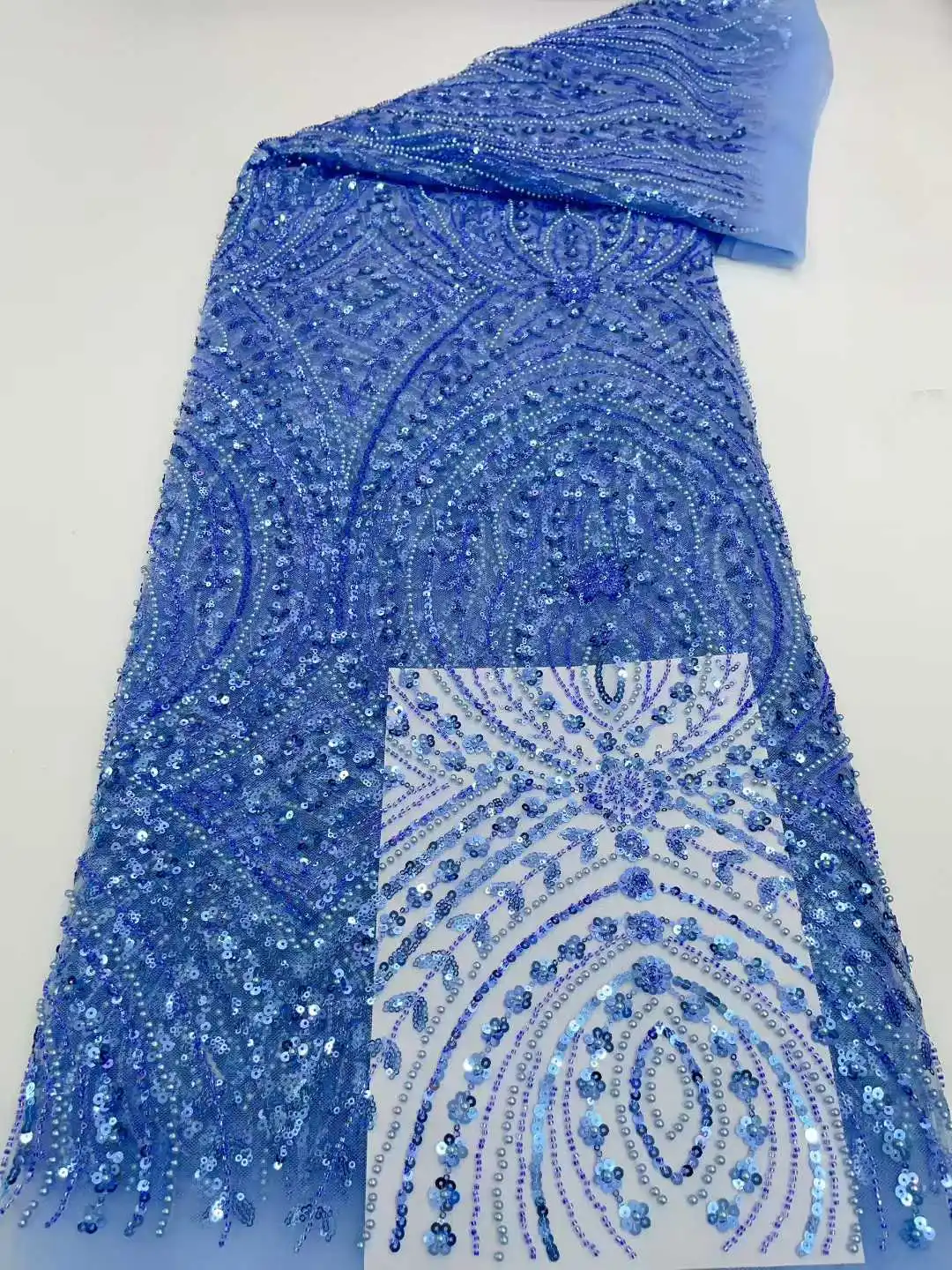 Luxury African Sequins Beaded Lace Fabric 2025 High Quality Lace 5 Yards French Lace Fabric Nigerian Lace Fabrics Party Dress
