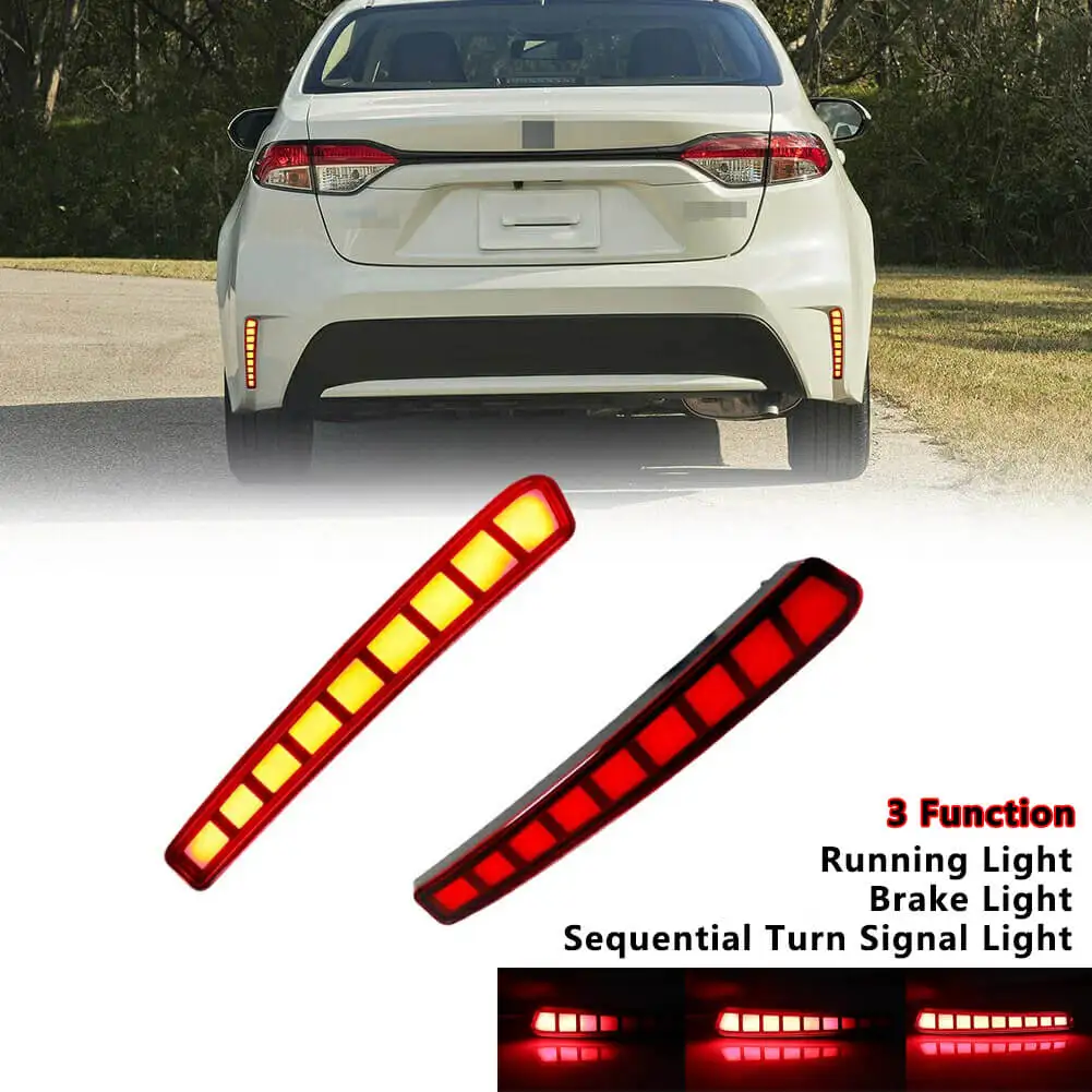 

Red LED Rear Bumper Reflectors Fog Brake Tail Light Sequential Turn Signal Lamps Accessories Kit For 2020-2023 Toyota Corolla