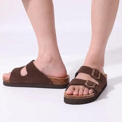 Comwarm Fashion Cork Sandals Women Summer Flats Sandals With Arch Support Open Toe House Slippers Adjustable Buckle Beach Sandal