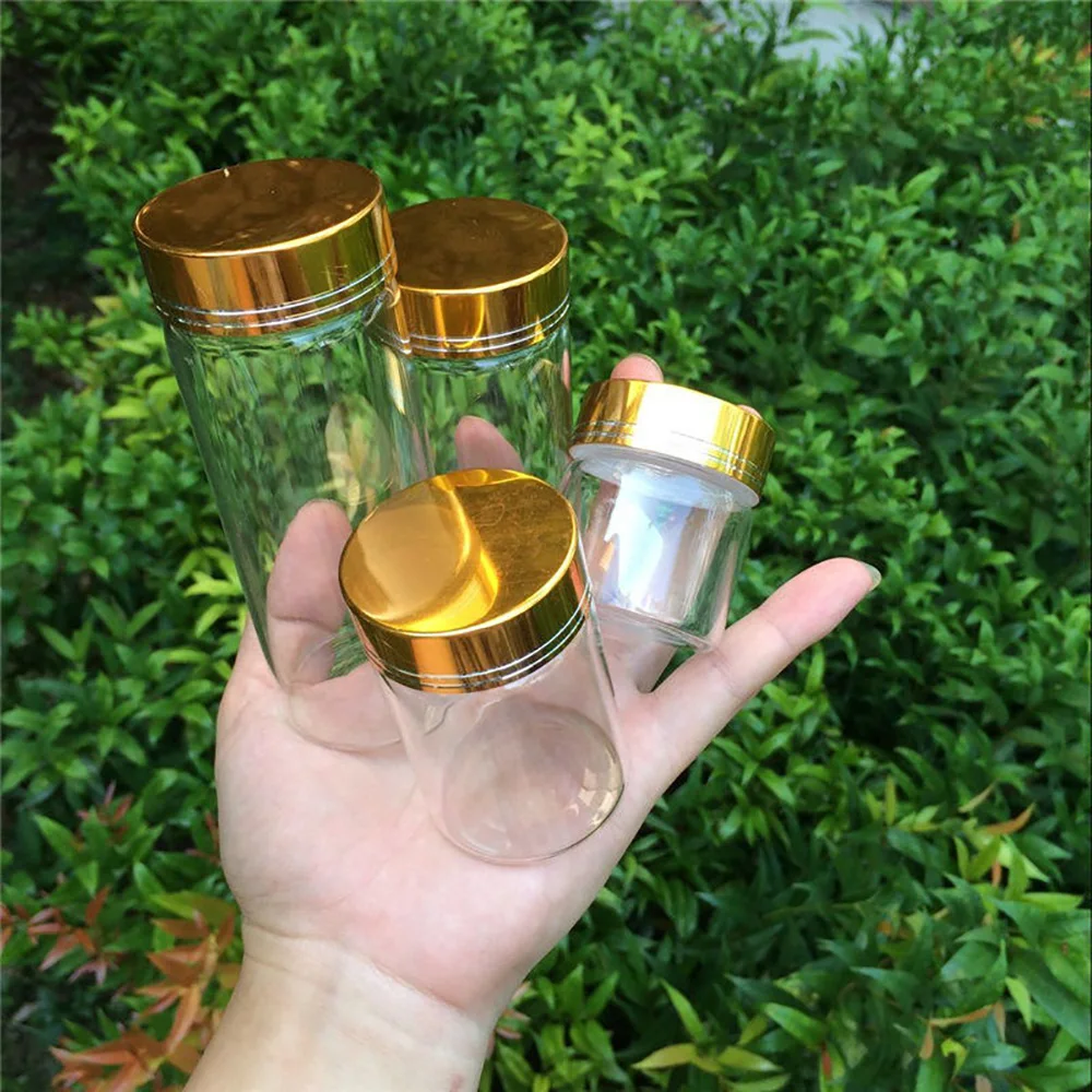 6Pcs Clear Glass Bottles Empty 50ml 80ml 100ml 150ml Process Tank Golden Tangent of Spiral Plastic Cover Fashion Design Vials