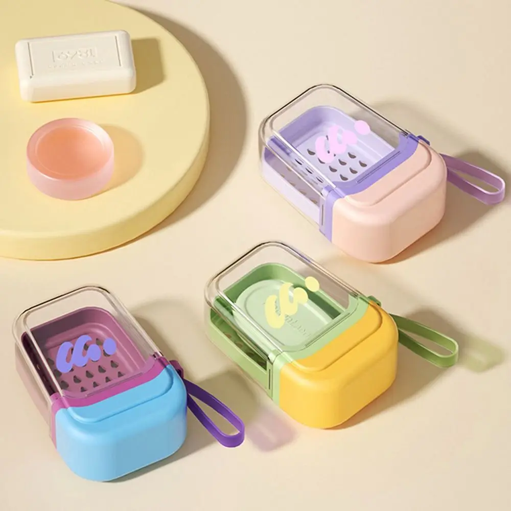

Hygienic Storage Cartoon Dopamine Soap Box Portable Leak-Proof Travel Soap Dish Locking Buckle Transparent Sealed Soap Rack Gym