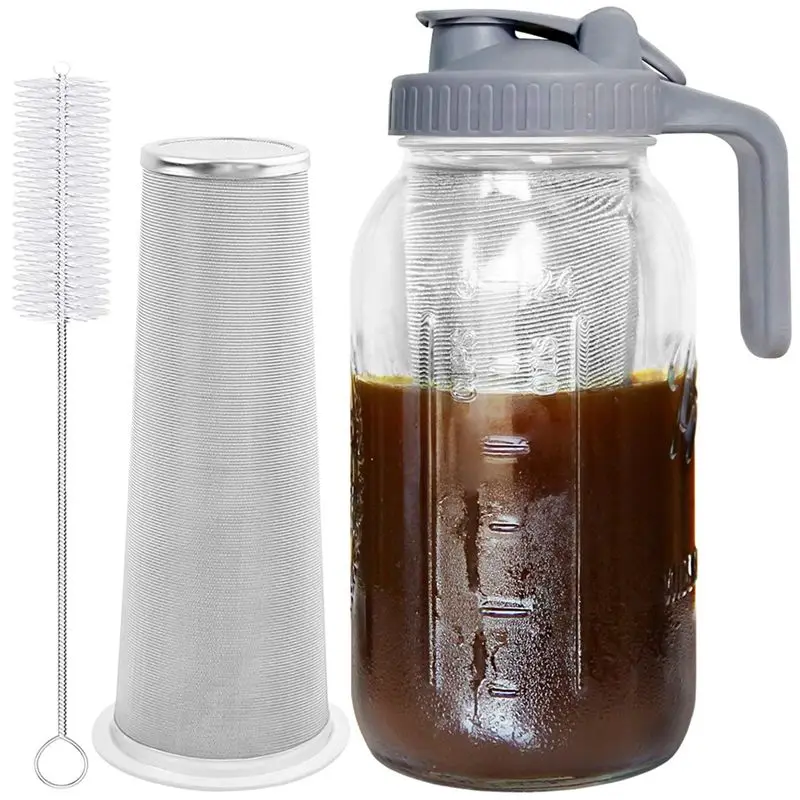 【Big Deal】Cold Brew Coffee Maker 64Oz Cold Brew Pitcher With Stainless Steel Super Dense Filter For Iced Brew Coffee, Ice Tea